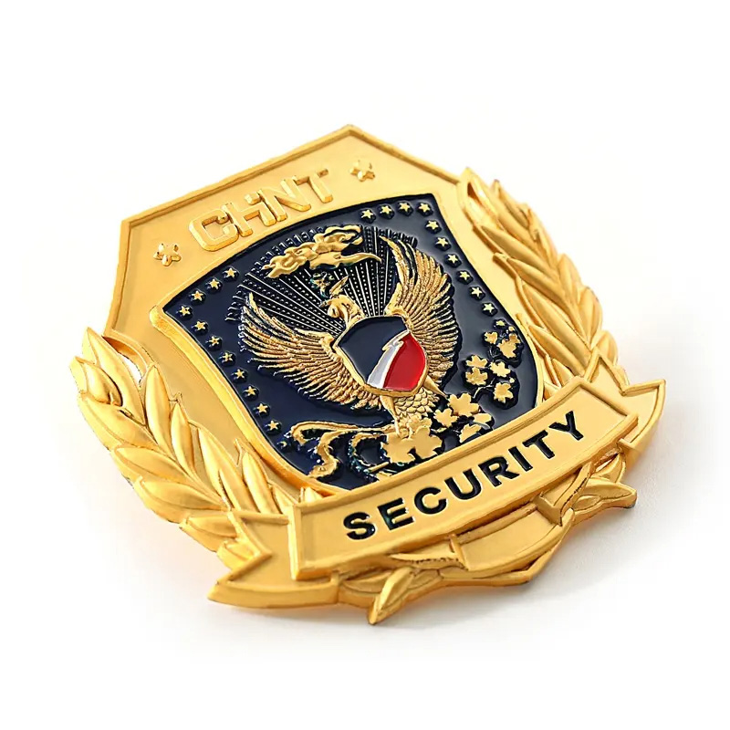 Aangepast Email Logo 3D Gold Metal Badge gebogen schroef+ Noot Security Officer Police Badge