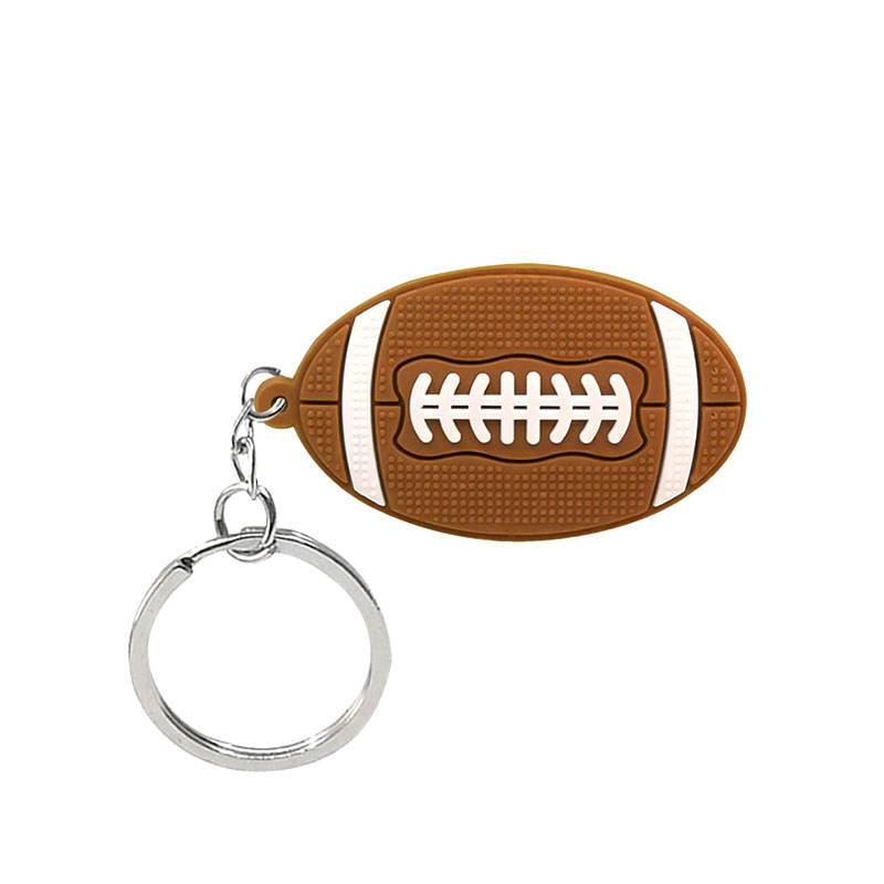 Aangepaste PVC Sport Rugby Baseball voetbal Key Chain Keyring 2D Silicone Soft Rubber Football Keychain