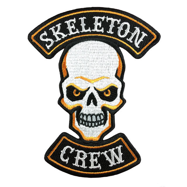 Aangepaste patch -borduur groot atoom groot formaat geborduurde schedelfietser groothandel gepersonaliseerd ijzer op hand borduurwerkpleisters voor hoed