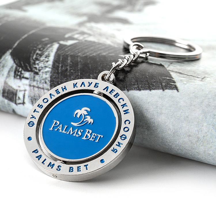 Aangepaste metaal Innovatieve Silver Spin Keychain Round Metal Floating Keychain Key Ring