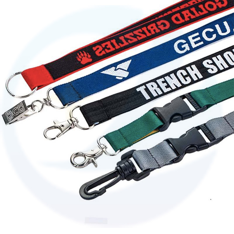 Aangepaste lanyards met verwijderbare snap sleutelhanger lanyard houder geweven polyester lanyard