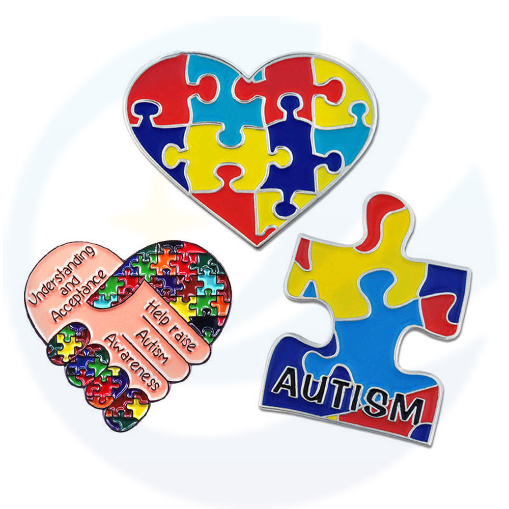 Aangepaste lint hart puzzelstuk broche revers pin badge metalen glazuur autisme bewustzijnspen