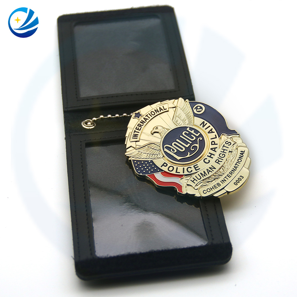 China Sedex BSCI Certified Factory Custom Logo Design Metal Crafts Awards Badge Leather Card Holder Security Military Police Rapel Pin Badge