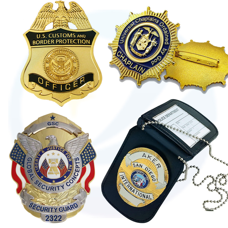 China Factory Custom Craft Personaliseerde Sublimatie Geschenk Logo Militaire autobeveiliging Officier Emaille revers Naam voetbal Magnetic Metal Police Badges W Wallet