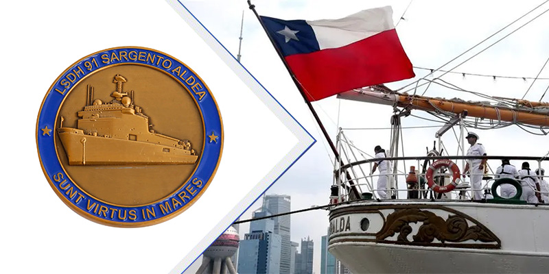Het onthullen van de marineschepende ontwerpen op Chili Navy Challenge Coins