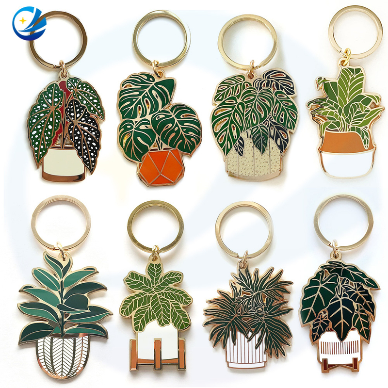 Productie Aangepast ontwerp Hard Email Monstera Leaf Potting Plant Keychains Keyrings Pendant Custom Plant Keychain