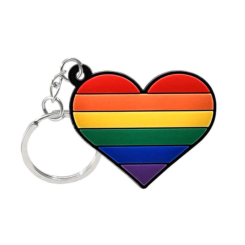 Aangepaste hartvorm Rubber Rubber Medische sleutelhanger Key Chain 2d Gay Pride LGBT Rainbow PVC Silicone Keychain met ring