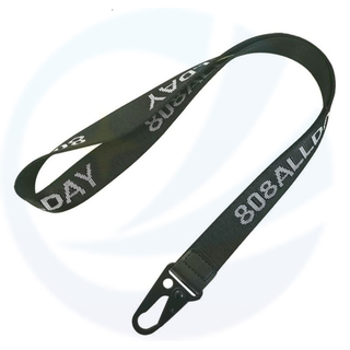 Aangepaste logo nekriem lanyard geen minimale bestelling dikke polyester webbing geborduurde jacquard 2,5 cm geweven lanyards met karabijnhaak