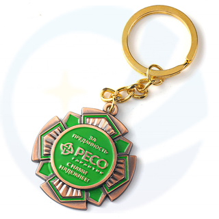 Groothandel YC Gifts Factory Maak gepersonaliseerde sleutelchains 3D Engrave Rusland Company Logo Bronze Metal Medal Badge Keyrings Custom Keychain