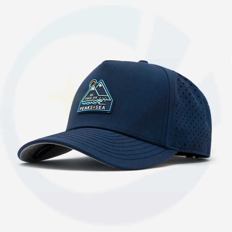 Voor mannen Custom PVC Patch 5 Paneel zwarte laser geperst geperforeerd gat snel droge honkbal gestructureerde dad caps prestatie golf hoed