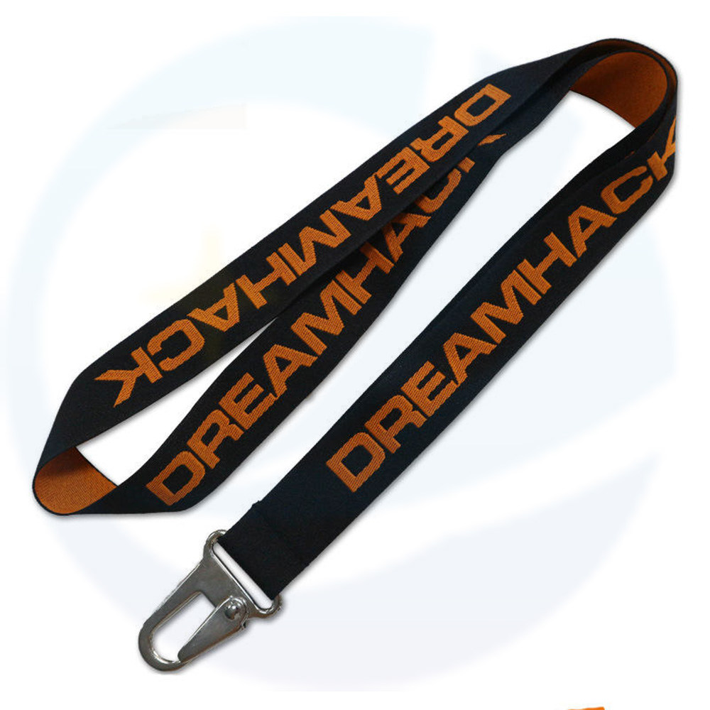 Aangepaste logo nekriem lanyard geen minimale bestelling dikke polyester webbing geborduurde jacquard 2,5 cm geweven lanyards met karabijnhaak