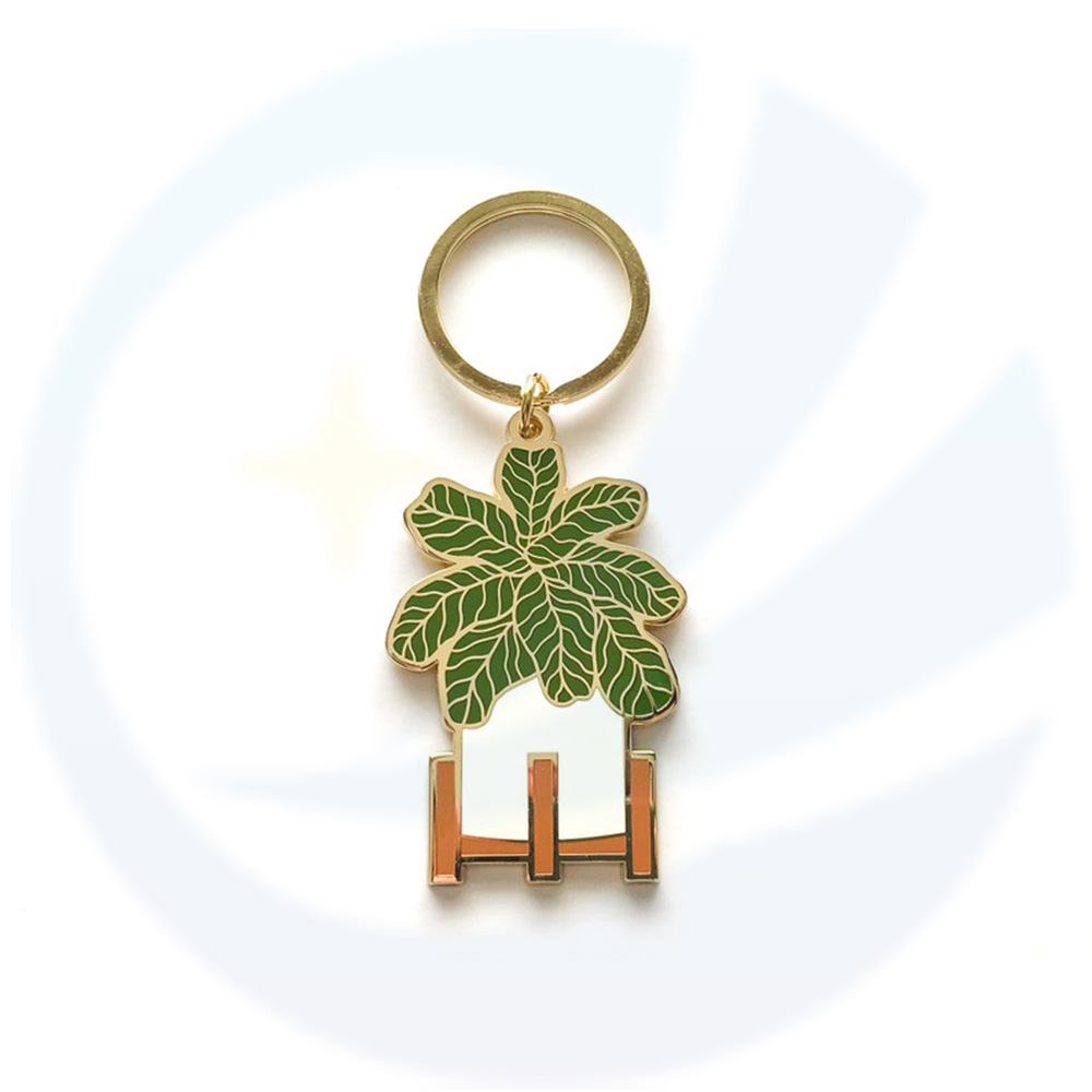 Productie Aangepast ontwerp Hard Email Monstera Leaf Potting Plant Keychains Keyrings Pendant Custom Plant Keychain