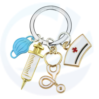 Aangepaste mode -metaalverpleegkundige sleutelhanger Doctor Mask Key Chain Ring Ring Paramedic Decoration Doctor Keychains