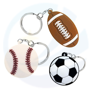 Aangepaste PVC Sport Rugby Baseball voetbal Key Chain Keyring 2D Silicone Soft Rubber Football Keychain