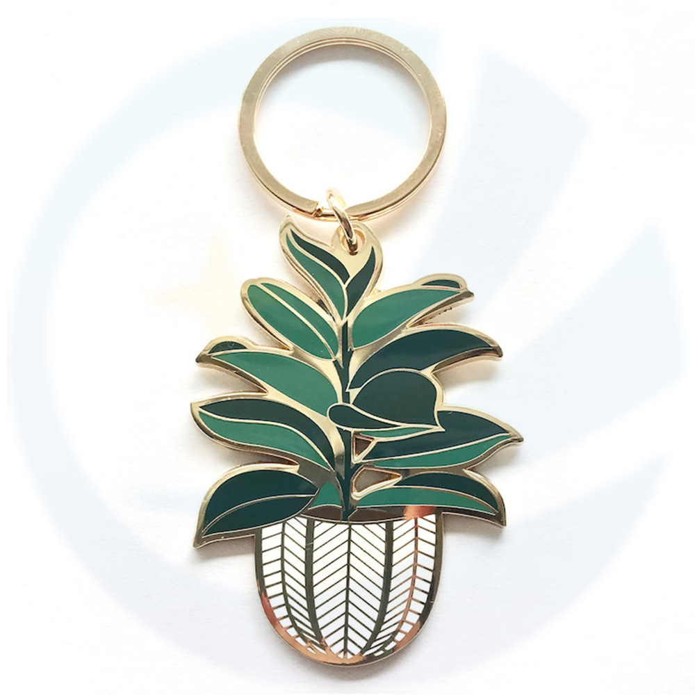 Productie Aangepast ontwerp Hard Email Monstera Leaf Potting Plant Keychains Keyrings Pendant Custom Plant Keychain