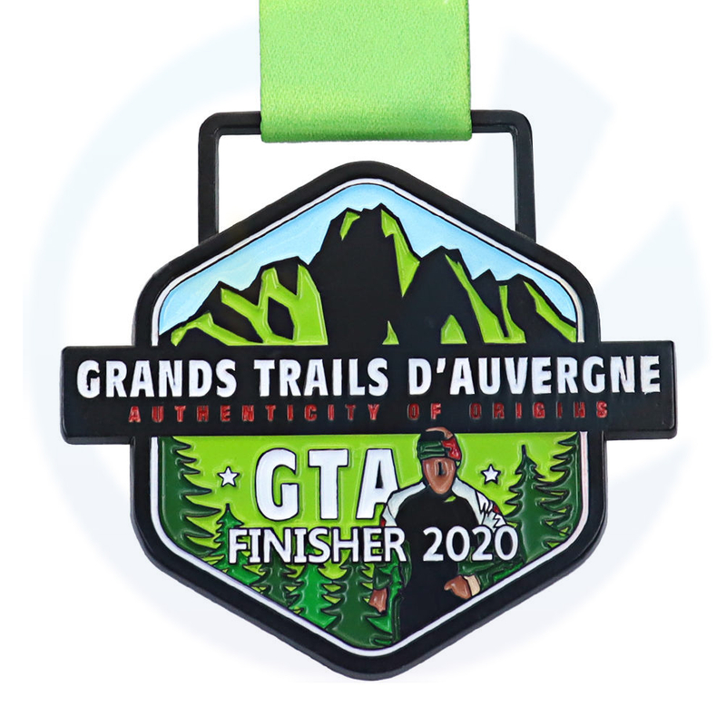 Hoogwaardige finishers gekleurd ontwerp Running Race Finisher Custom Climbing Trailrun Marathon Metal Award Medals met lint