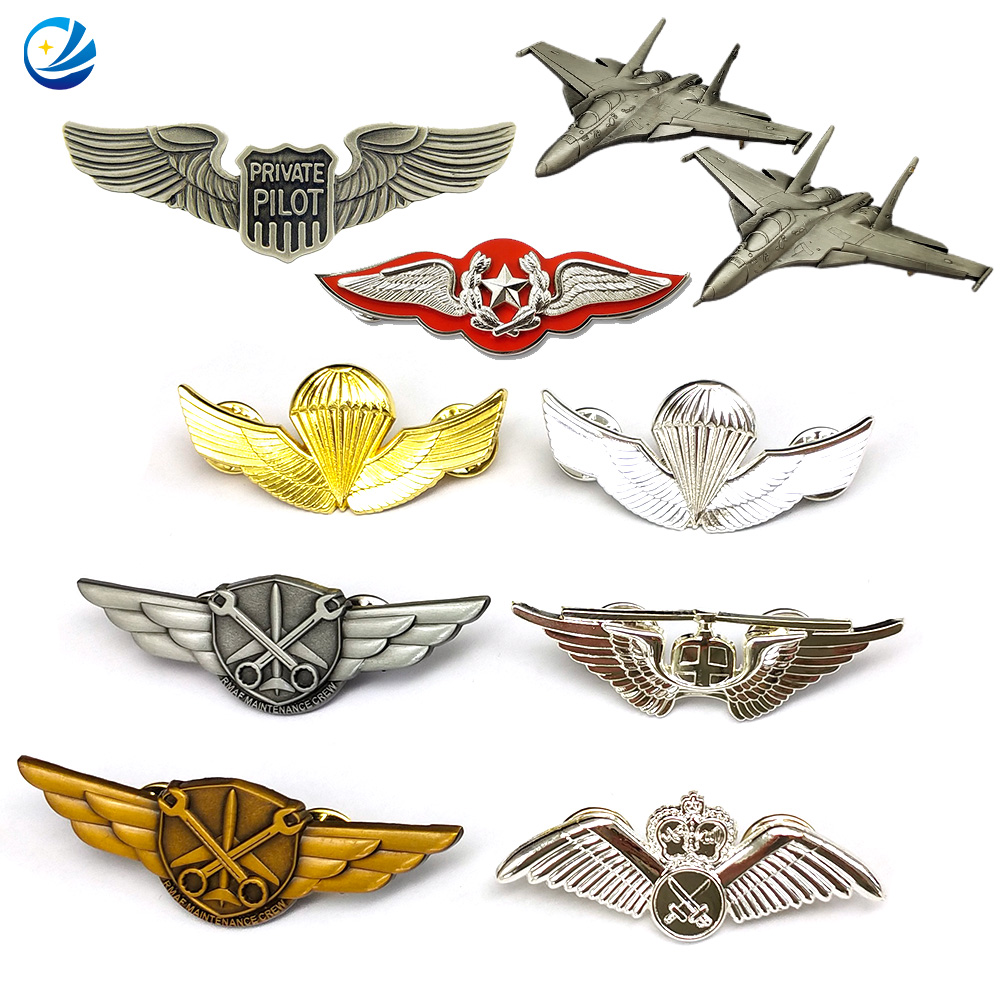 Aangepaste metalen pin 3D Custom Metal Pilot Wings Pin Badge