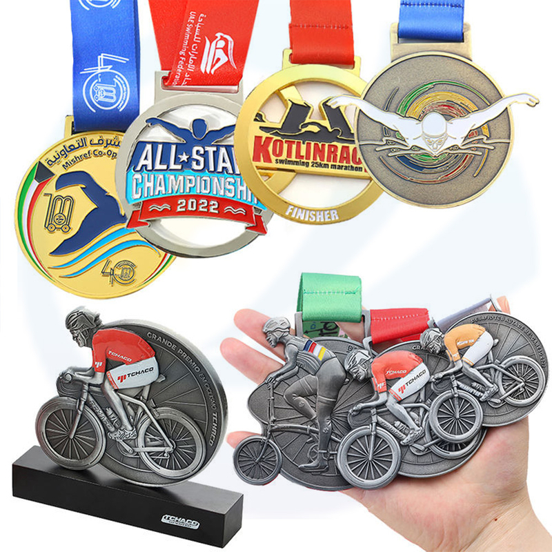 Aangepaste sportmedaille Fabrikanten 3D Finisher Road Mountain Bike Cycling Medal Medaille Goud Gold Silver Swim Swimming Medal met lint