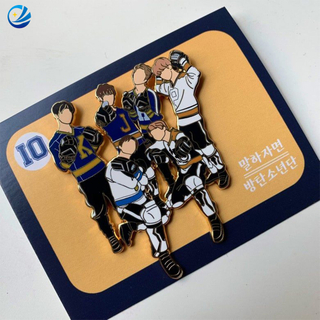 Souvenir Hot Sale Gold Plating Metal Rapel Pins Korea Idol Kpop Glitter Screen Afdrukken Hard badge aangepaste email revers Pin