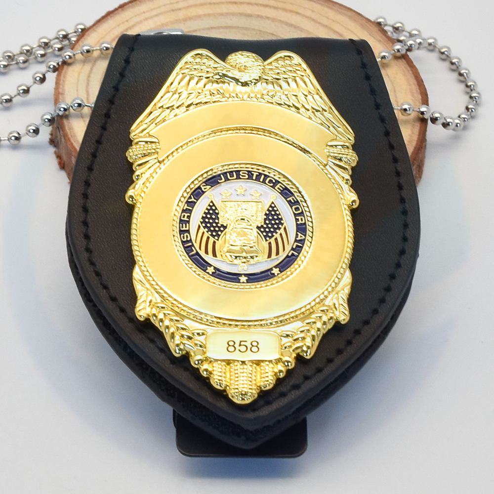 OEM Factory Prijs Beveiligingsofficier Badge Gold 3D Email Pin met lederen set
